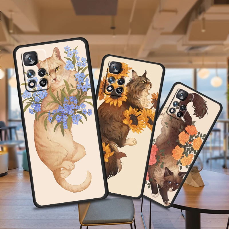 

Animals and Flowers Drawing for Xiaomi Redmi Note 11 10S 10T 9T 9S 8T 7S 6 5A 4X Pro Max 5G 2021 Soft Black Phone Case Cover