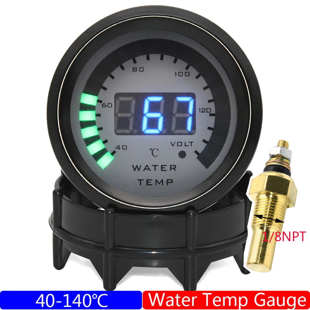 

52 мм цифровой датчик температуры воды, модификация для гонок на автомобиле, 40 ~ 140 градусов Цельсия, измеритель температуры с адаптером датчика 1/8NPT на заказ