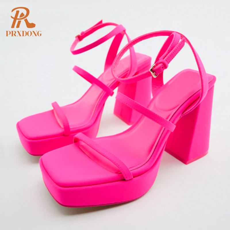 

New Arrival Women Sandals Shoes Chunky High Heels Platform Rose Red Ankle Strap Dress Party Wedding Female Summer Shoes Size 43