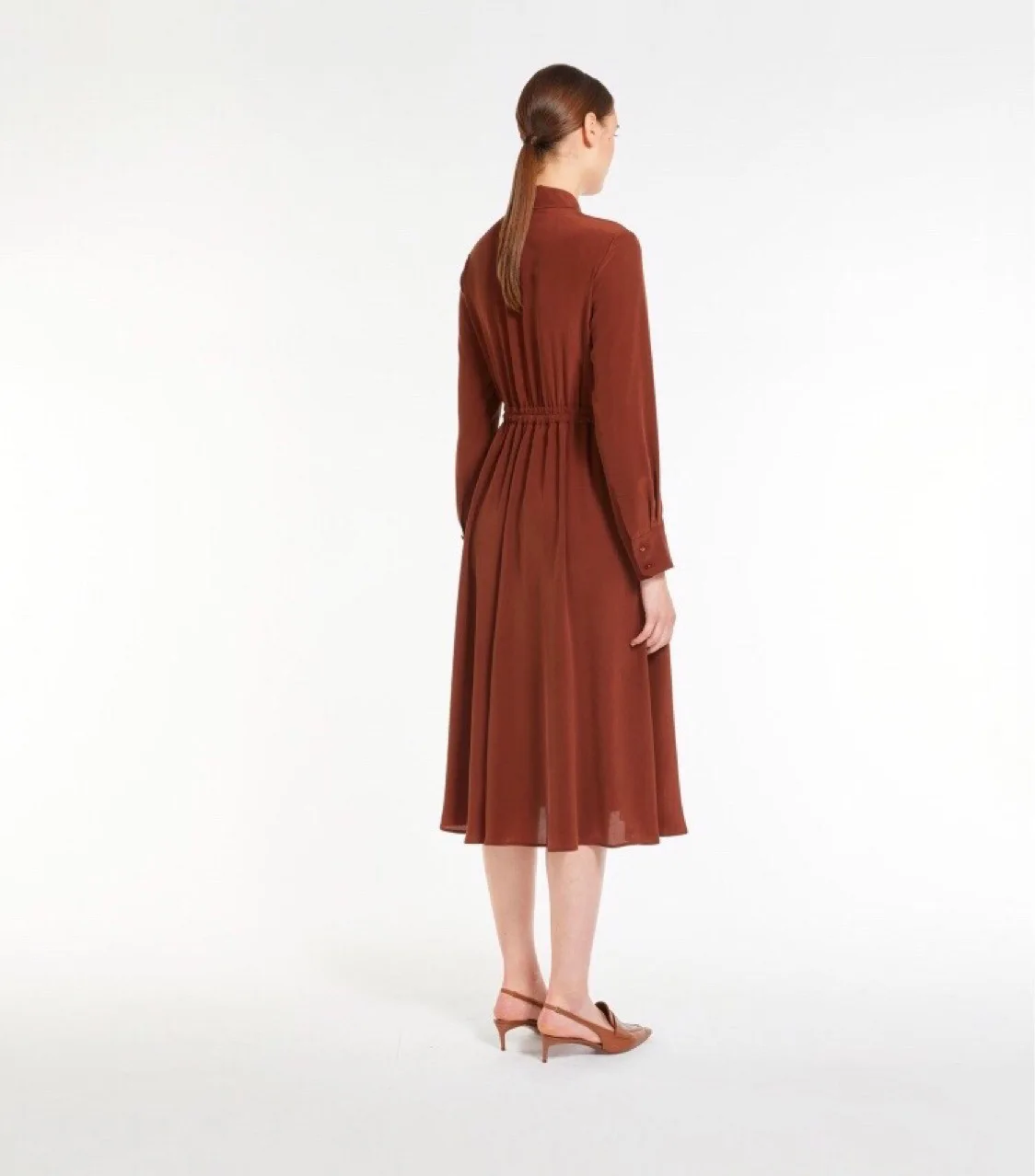 2023 Spring and Summer New 100% Silk Drawstring Women Long-sleeved Dress