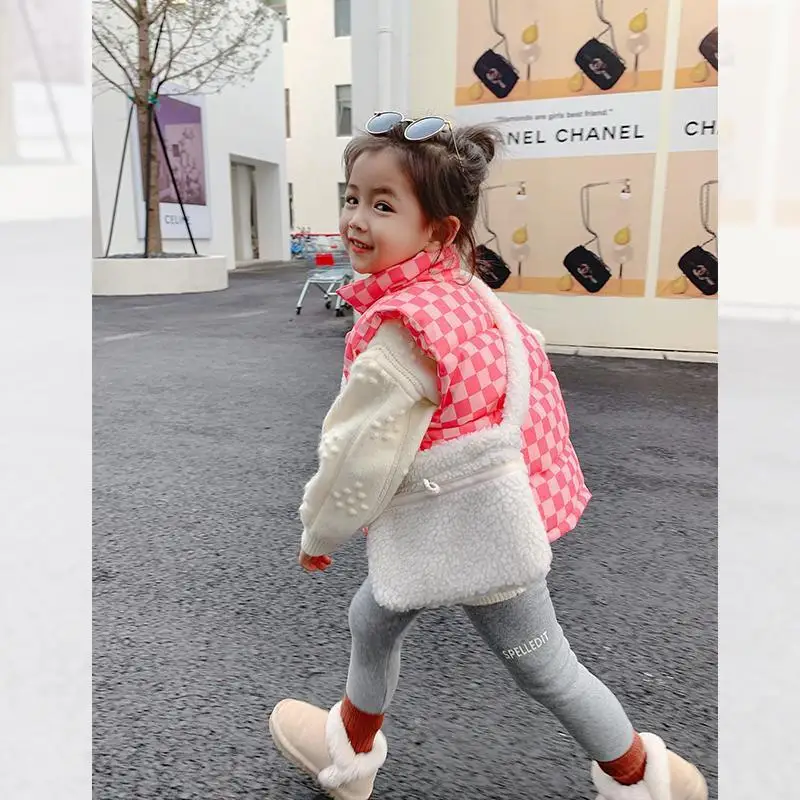 

Baby Fashion Velvet Warm Kids Plaid print Korean style Coat Children Vest New Autumn Winter Sleeveless V-Neck Solid Casual Vest