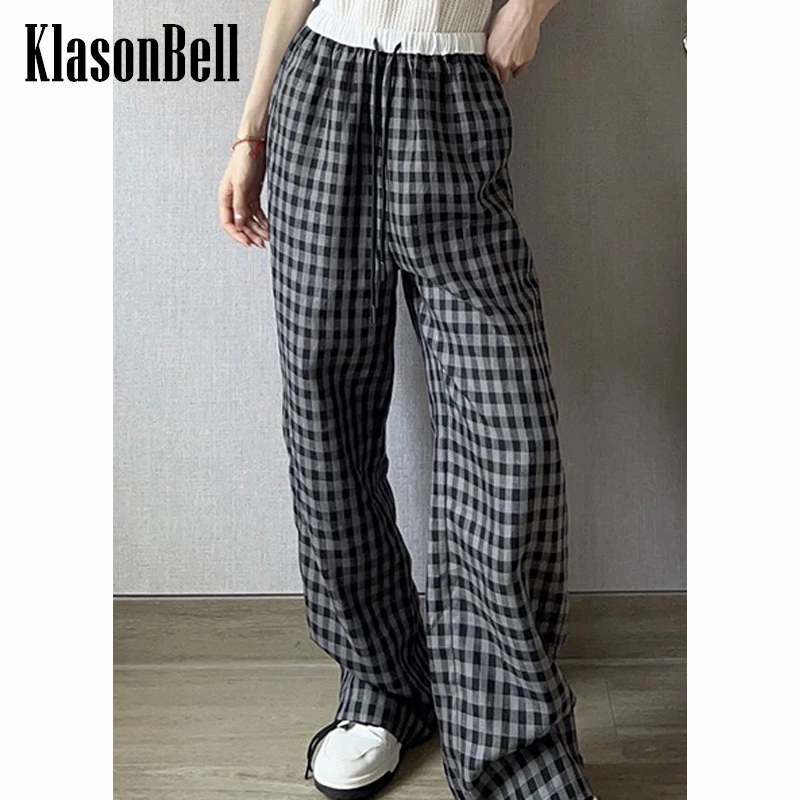 6.27 KlasonBell Fashion Plaid Drawstring Straight Pants Women