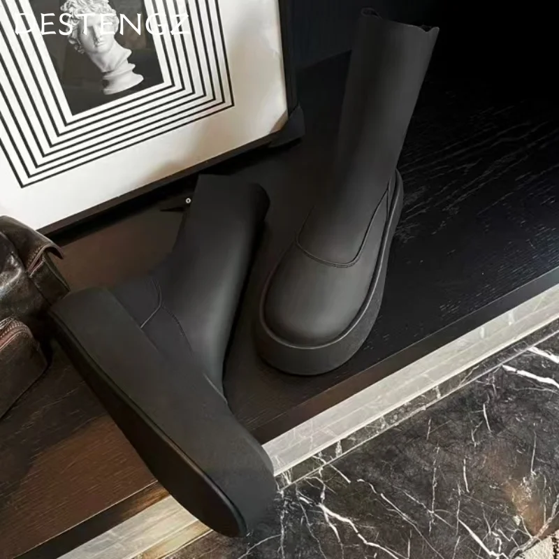 Женские ботильоны на платформе кожаная повседневная обувь плоской подошве