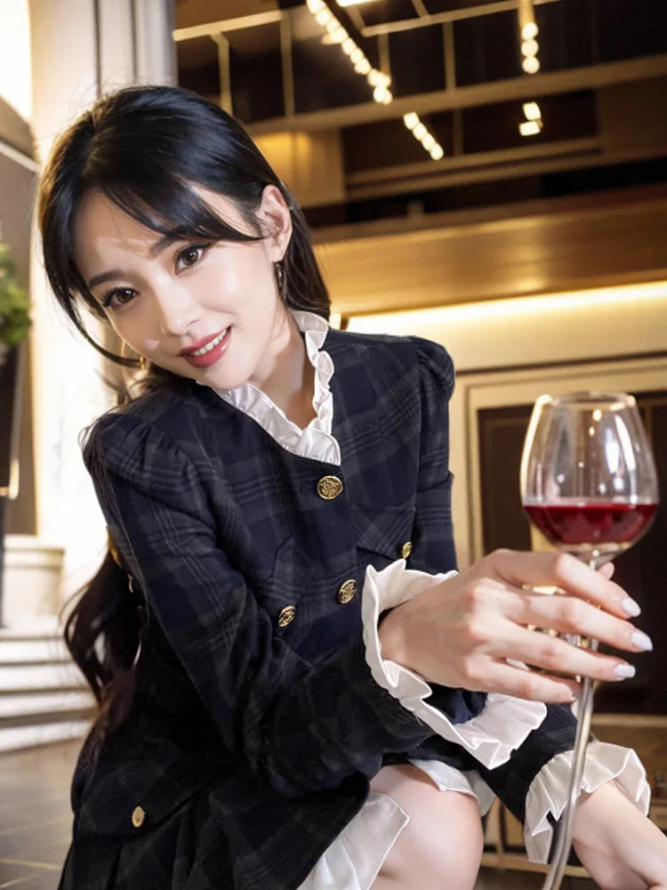 Изящное темно-синее платье в стиле ретро Fujia Qianjin детское осенне-зимнее