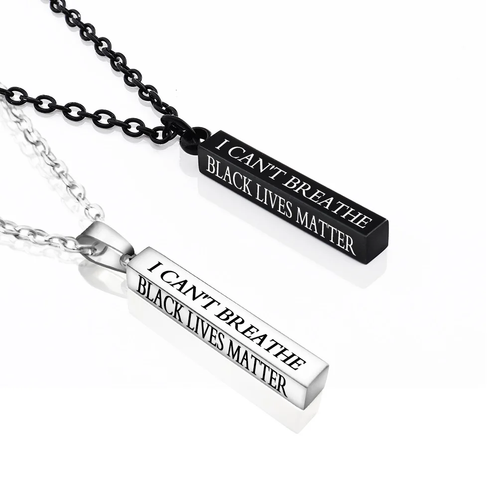 

I CAN'T BREATHE BLACK LIVES MATTER Stainless Steel Necklace for Women Man Punk Hiphop Simple Vintage Cube Pendant Peace Jewelry