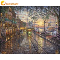 chenistory paint by numbers street on canvas with framed landscpae digital coloring drawing oil paintings by number home decor
