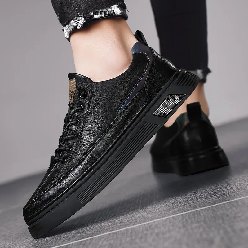 

Мужские кожаные туфли 39-44 сезона, черные рабочие туфли, молодежная Студенческая спортивная обувь, Корейская версия, повседневные туфли с низким верхом для скейтборда