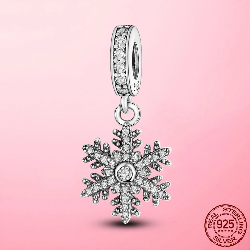 

Winter New 925 Silver Sparkling Snowflake Dangle Charm fit Girl Pandora Bracelet Necklace Christmas Gift Pendant Jewelr