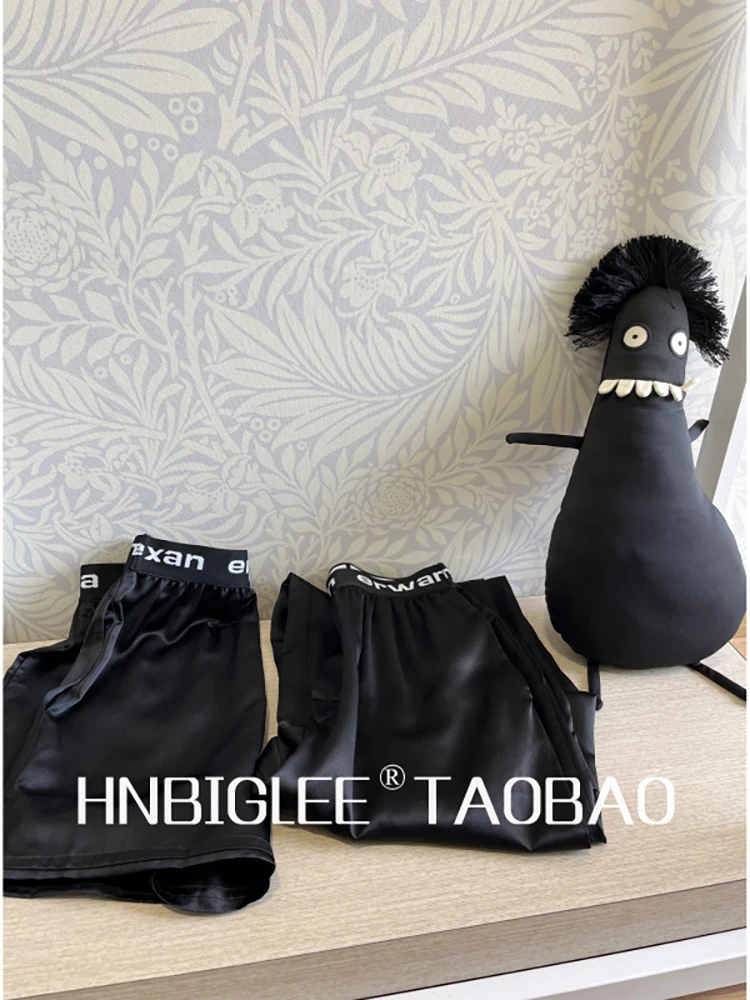 

Provide label High Quality 2022 Summer Women Fashion Designer Elastic Waist Letter Black Silk Shorts/Long Pants