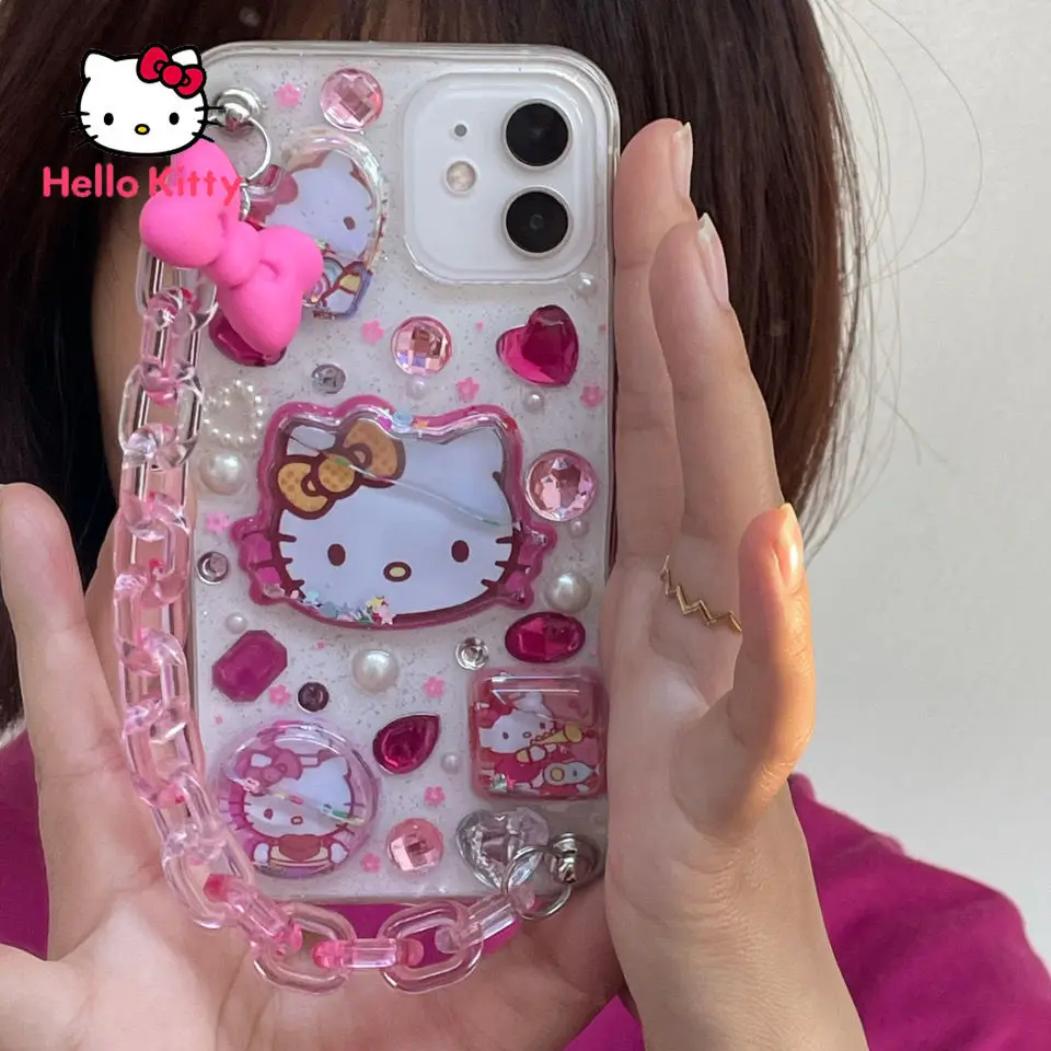 

Hello Kitty Chain Pendant Cartoon Phone Case for iPhone13 13Pro 13Promax 12 12Pro Max 11Pro X XS XR 7 8P Epoxy Protective cover