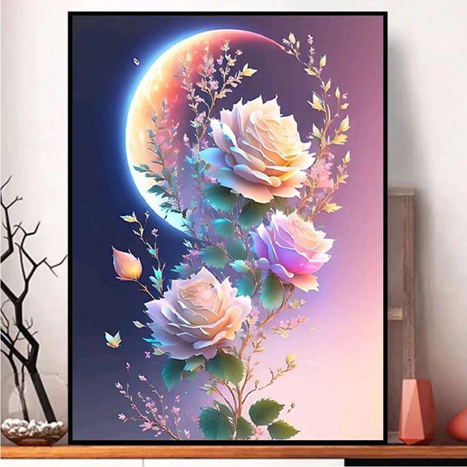 5D алмазная живопись «сделай сам», луна, роза, полная квадратная/круглая Алмазная вышивка, вышивка крестиком, искусственная мозаика, картины, домашний декор