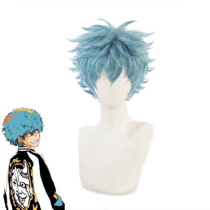 

Парик для косплея суя Кавата из аниме «Токио», синтетический головной убор с голубыми вьющимися волосами для вечеринки на Хэллоуин, карнава...