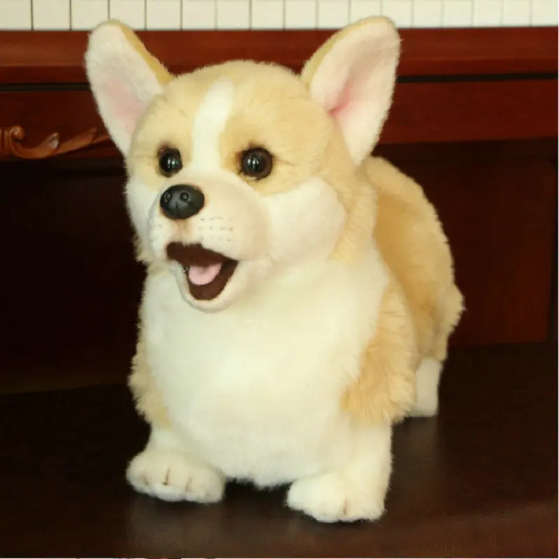 Muñeco de imitación de perro Corgi de patas cortas, animal de peluche súper realista, juguete para amantes de los perros, decoración para el hogar de lujo para mascotas
