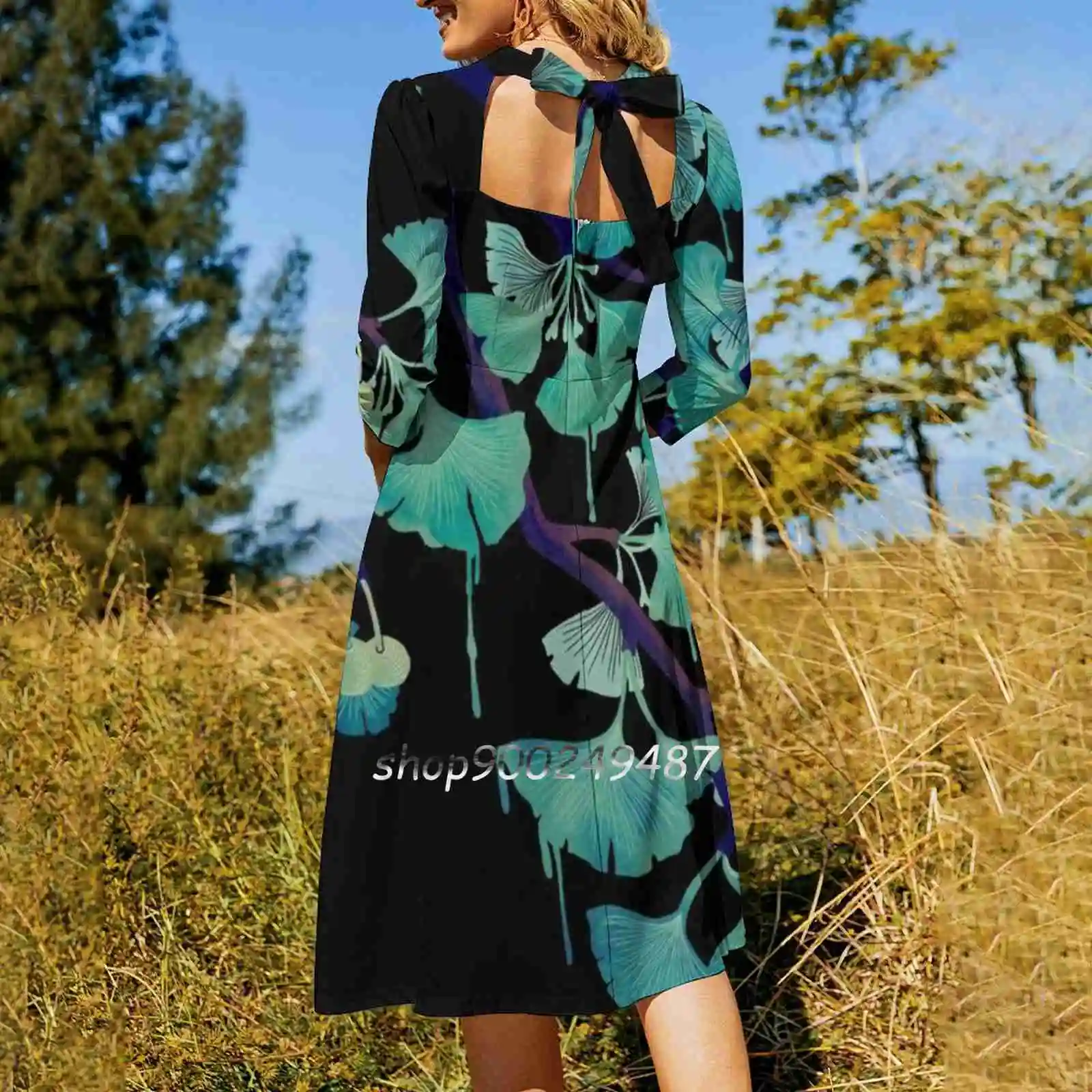 O Ginkgo (на черном) милое элегантное платье для женщин Корейское кавайное с