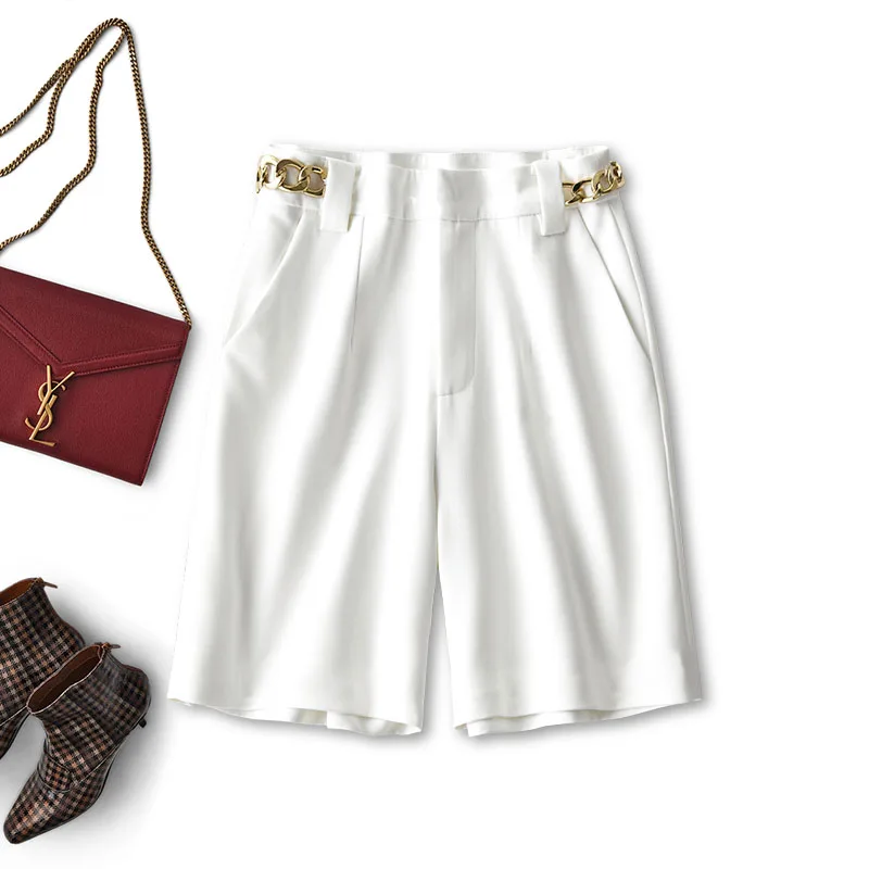 

New 2022 Summer Trousers Women Knee Length Tencel/Lyocell CHAIN Cargo Pants MID Waist Jomper Mujer Pamtalon Elegantes