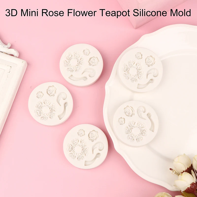 

3D Mini Rose Flower Teapot Silicone Mold Chocolate Fondant Mould DIY Clay Soap Moulds Cake Decorating Tools Baking Accessories