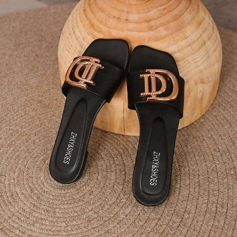 Luxury Women Slippers Buckle Design Small Incense Style Casual Women Flat Sandals External Wear Summer Sandy Beach Women Slides