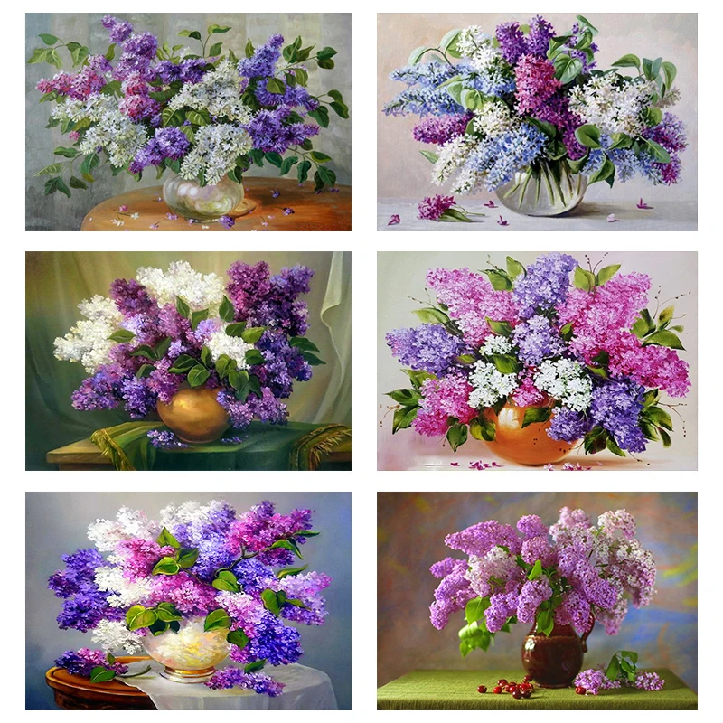 

New 5d Diamond Painting Kit Full Drill Diy Lilac Flower Scenery Diamond Painting Beautiful Diamond Cross Stitch Art Home Decor