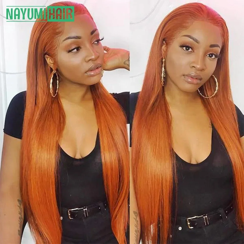 

13x4 HD Bone Straight Lace Frontal Wig Ginger Orange Human Hair Wigs Pre Plucked Natural Hairline With Baby Hair 4x4 Closure Wig