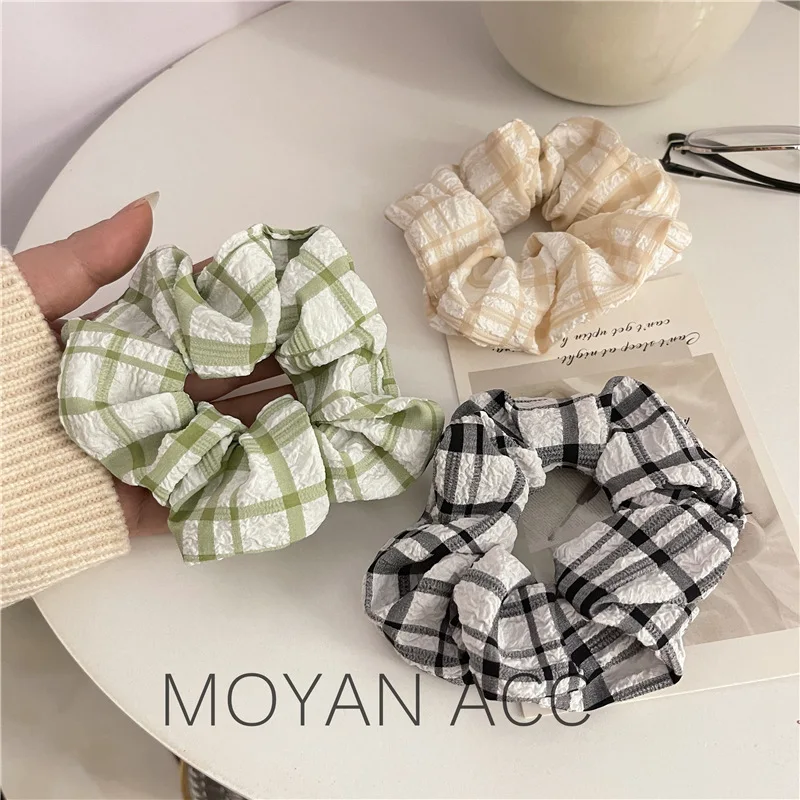 

Fresh Plaid Cloth Hair Ring Large Intestine Hair Ring Ponytail Small Cloth Ring Hair Accessories All-Matching Graceful Rubber Ba