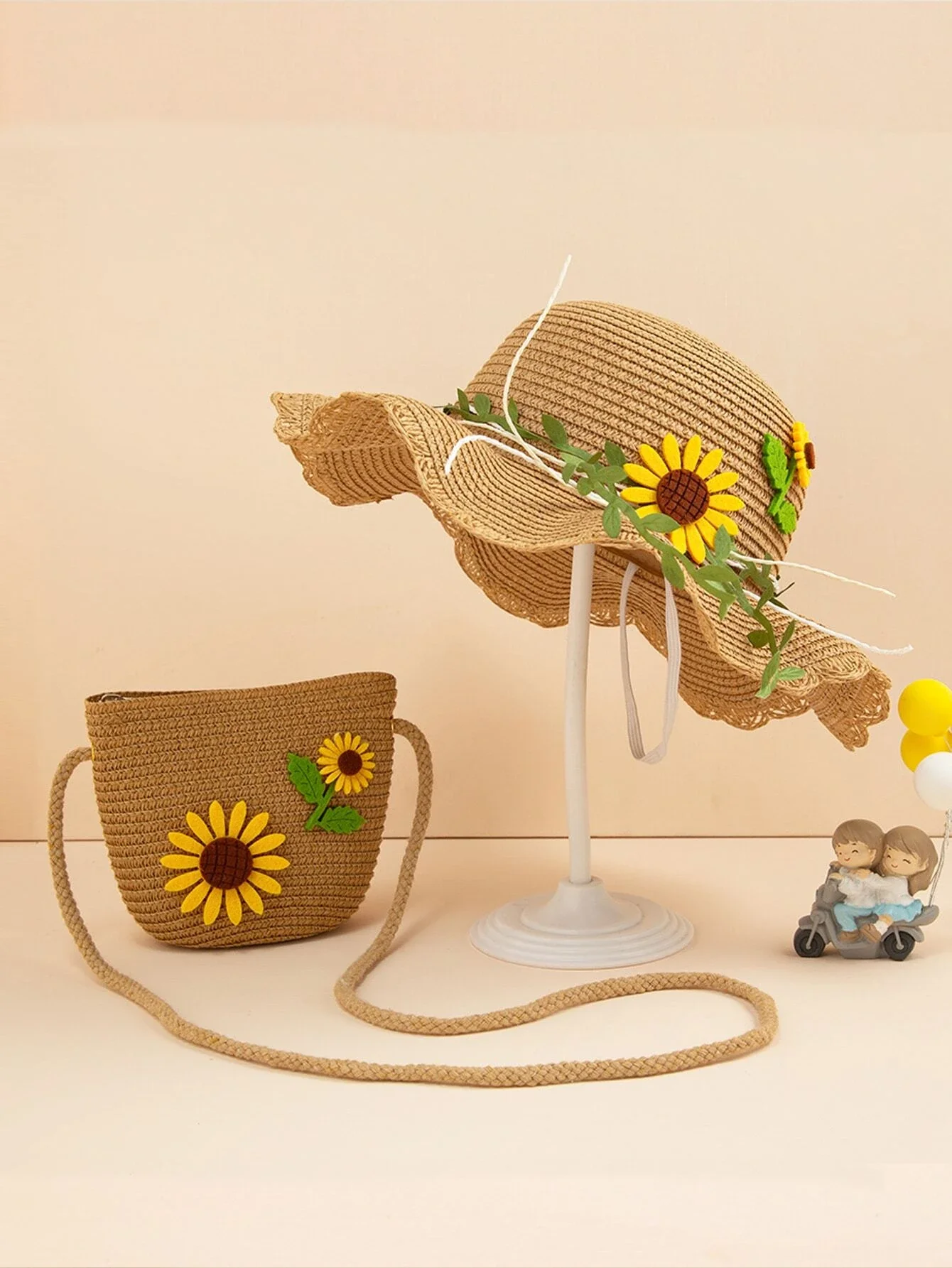 

Соломенная шляпа и сумка с цветочным декором для маленьких девочек