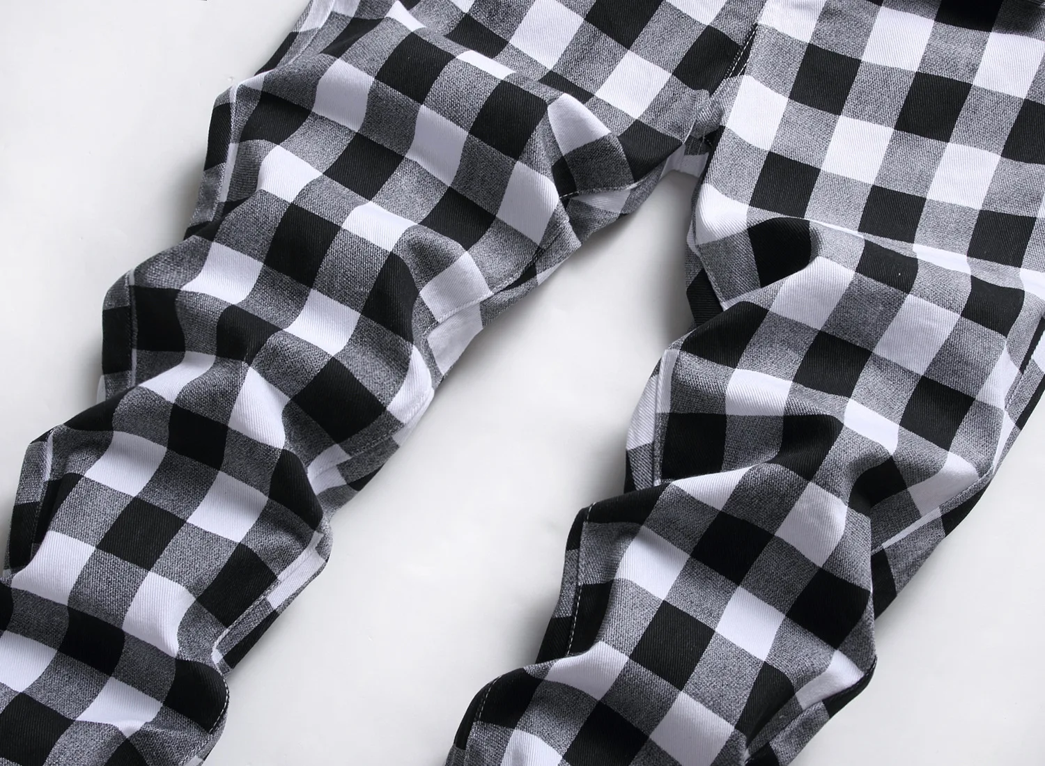 White Plaid Streetwear Men's Stretch Jeans Male Personalized Digital Printing British Style Street Fashion Small Straight Jeans