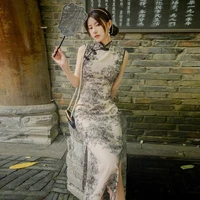 young simple elegant chinese cheongsam womens summer improved long retro sexy high split cheongsam dress modern premium qipao