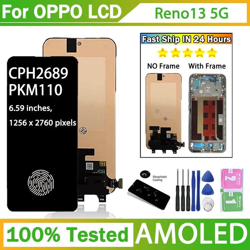 Фото 6.59-дюймовый AMOLED-дисплей для Oppo Reno13 Reno 13 5G, сенсорный экран в сборе с рамкой (CPH2689 PKM110) №1