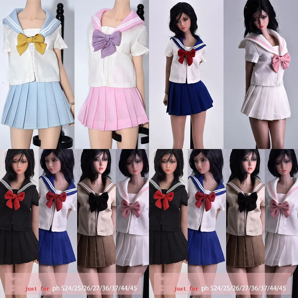 

S44/S45 Petite Body Skirt 1/6 Women Soldier High Waist Pleated Skirts Gothic Cute Mini Plaid Skirt Shirt For 12" Action Figure