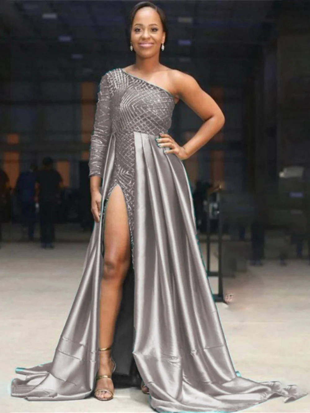 Romans Long Evening Dress Green Women's Dress One Shoulder Long Dress Party Dress Women Clothing Dress Prom Dress