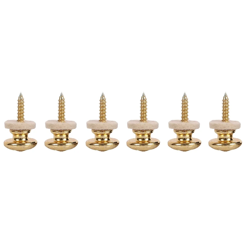 

6PCS Wool Copper Guitar Strap Lock Locking Pegs Pins Mushroom Shape End Button Gold