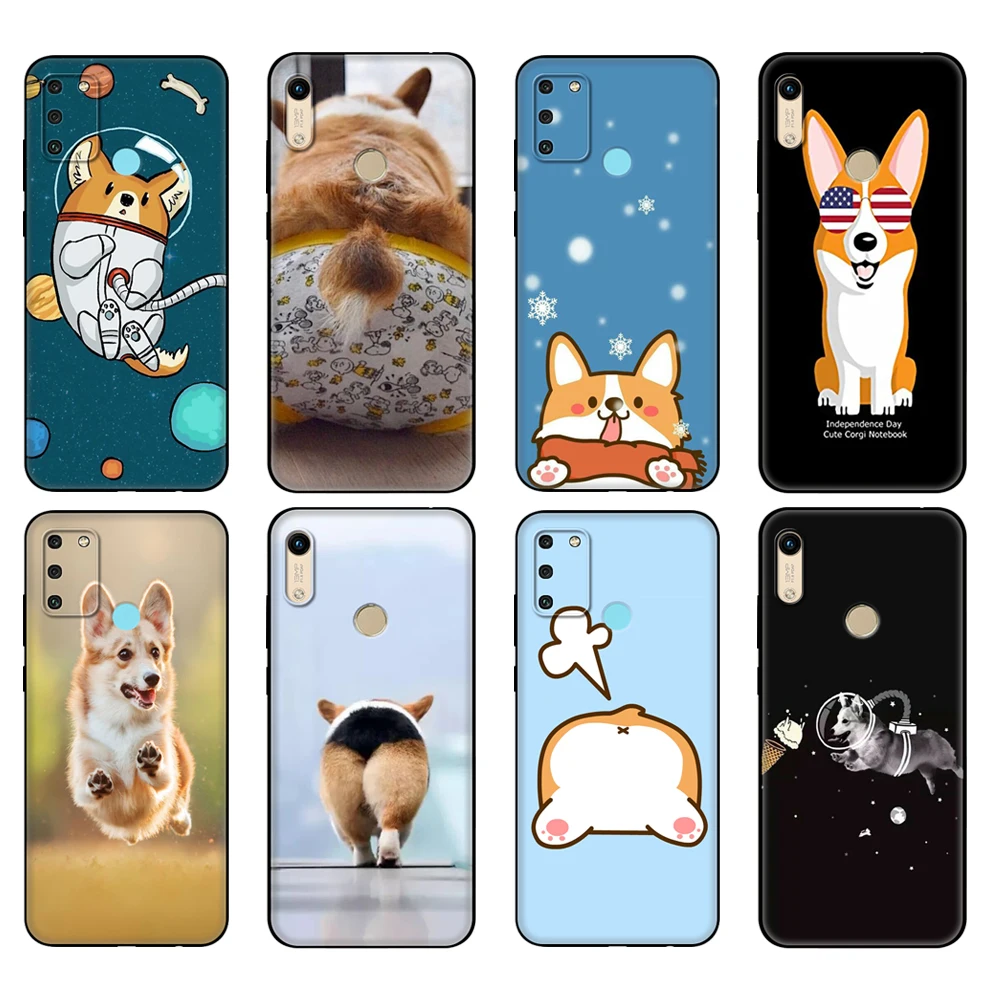 

Black tpu Case For Honor 8a Prime 8s 9 10X Lite 9A 9C 9X Premium Pro 9S Case Cover Cute Corgi Dog