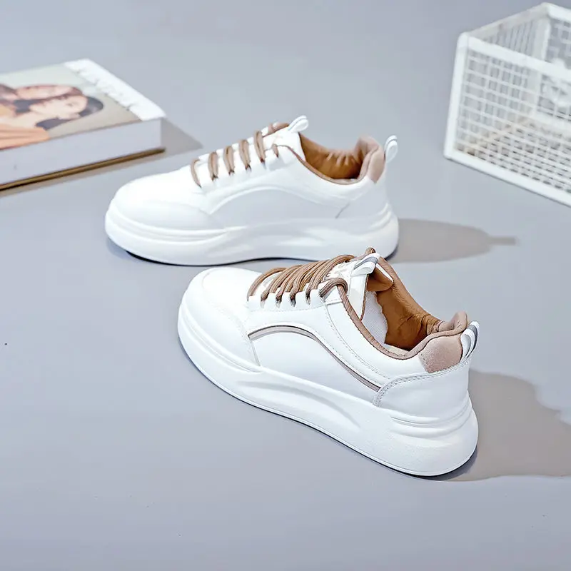 Small White Shoes Women Versatile Student Board Shoe Casual Fashion Lace Up Thick Soled Sneakers Wear Resistant Slip Resistant