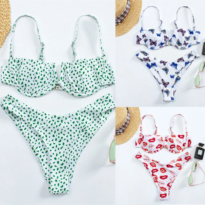 

Sexy Women Bikini Polka Dot Swimsuit Bra Bikini Set 2 Piece Swimwear