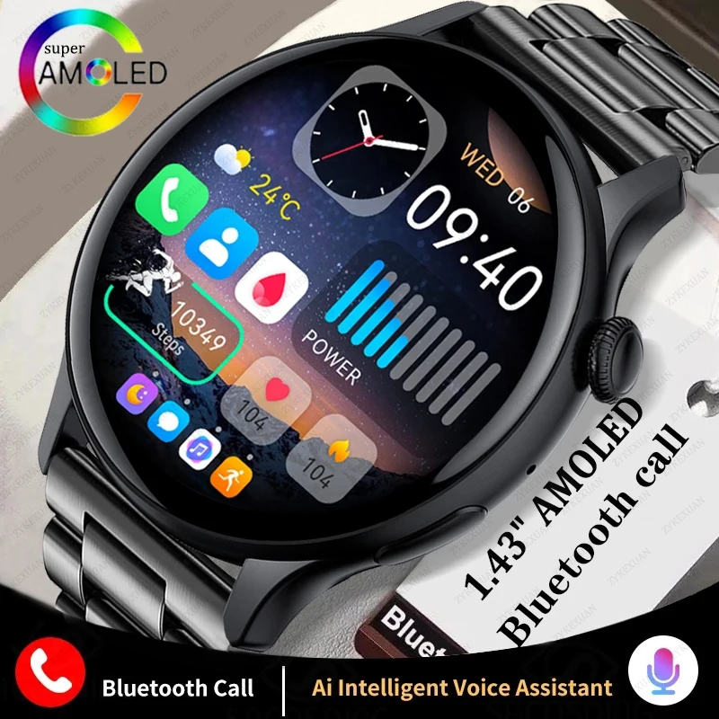 

2023 Bluetooth Вызов Умные часы для мужчин 1.43 дюйма 466 * 466 AMOLED Экран Умные часы всегда показывают здоровый умный сердечный ритм браслет