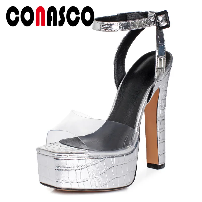 

CONASCO Women Ankle Strap Sandals Summer Peep Toe Pumps Wedding Party Night Club Shoes Woman Fashion Sexy High Heels Platforms