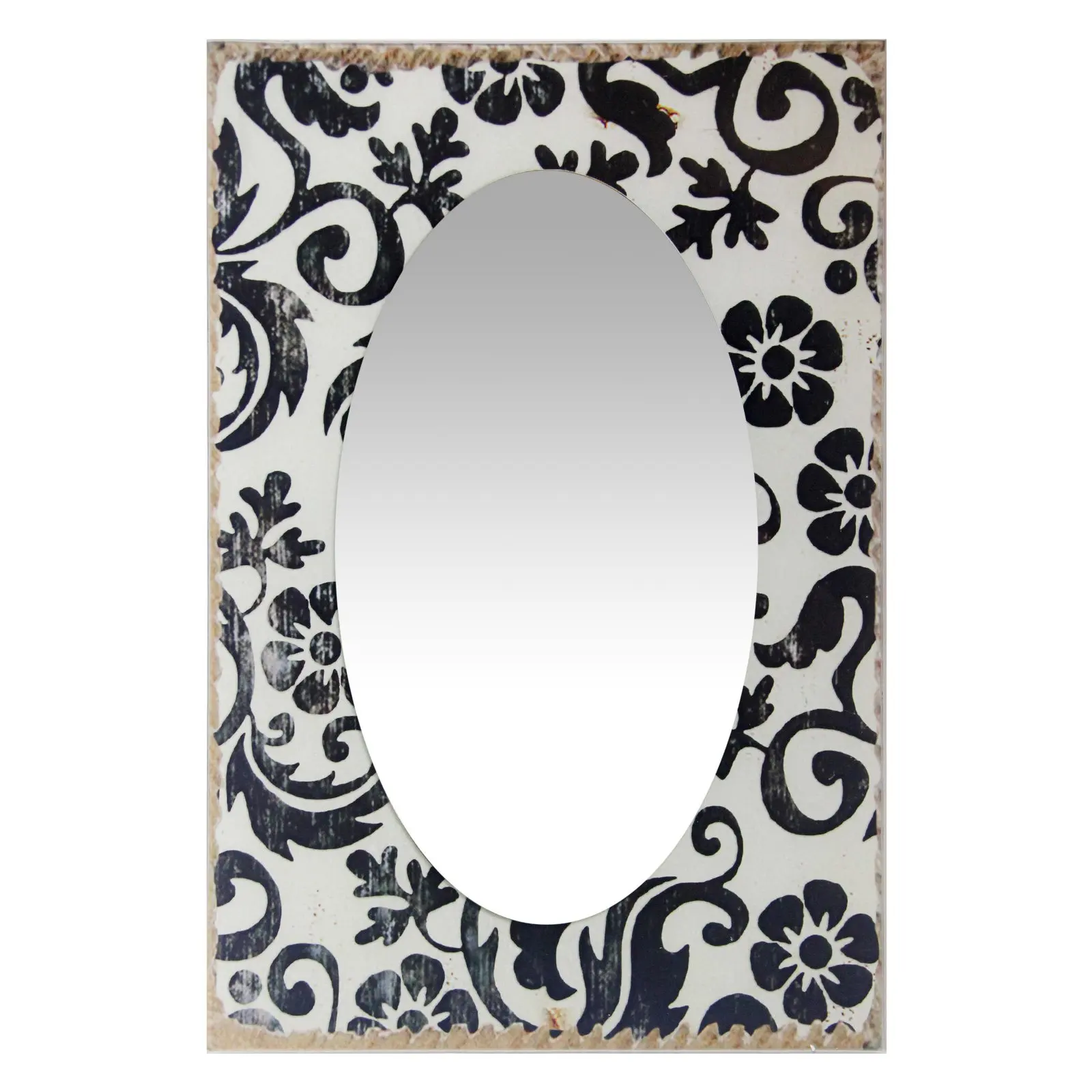 

French Country Floral Antique White Rectangle Transitional 23.5-inch Wall Mirror