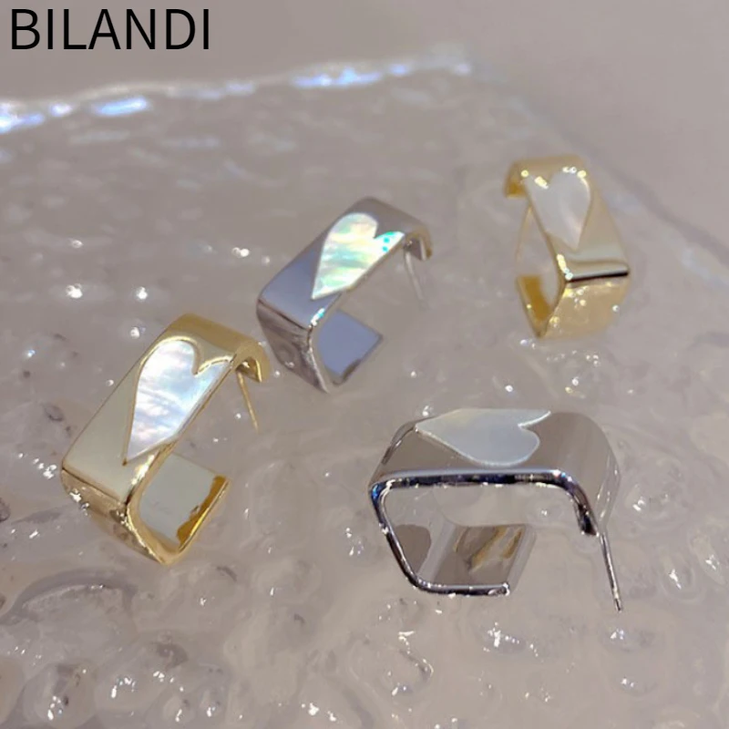 

Bilandi Trendy Jewelry Sweet Heart Earrings 925 Silver Needle Popular Style Metallic Gold Color Earrings For Women Dropshipping