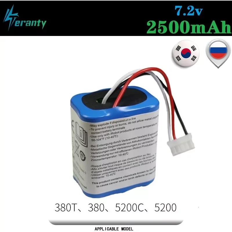 

Original 7.2V 2500mAh Battery for iRobot Roomba Braava 380 380T Mint 5200c Ni-MH 2500mAh 2.5Ah 7.2v Rechargeable battery 1Pcs