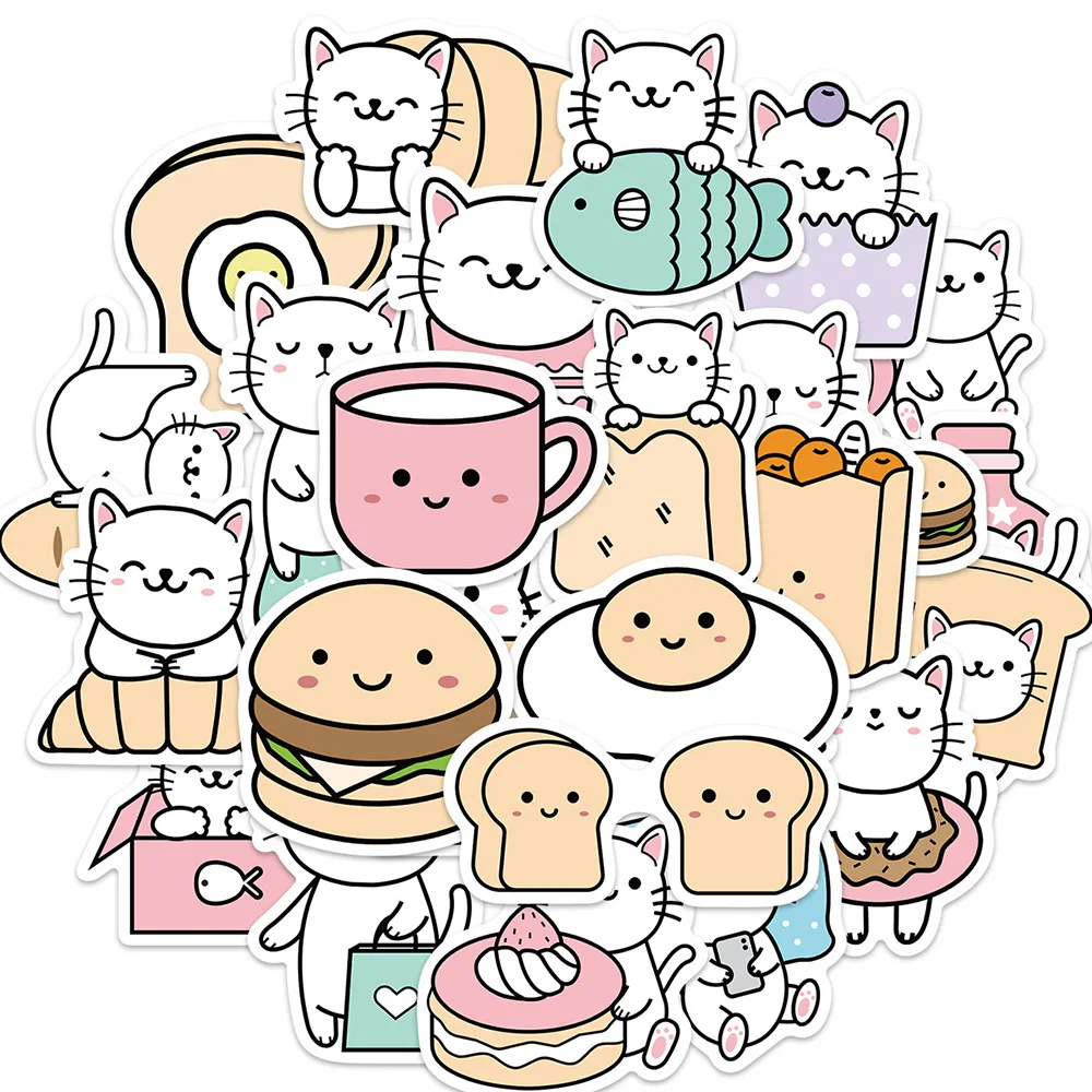 

10/25 шт., Мультипликационные стикеры Kawaii Cat Bread Decoration чемодан ноутбук альбом с записями телефон канцелярская бумага милый малыш кошечка стикер