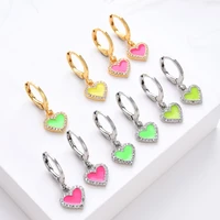 poulisa romantic cubic zircon heart hoop earrings for women girls gift lovely enamel colorful earrings pendinetes customizable