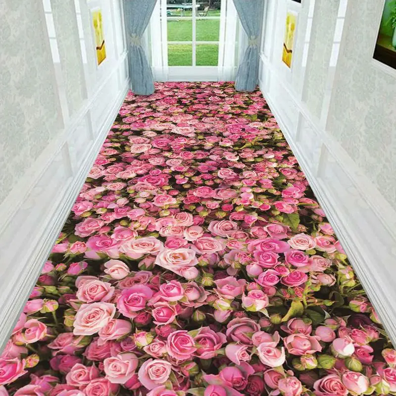 

Home Custom Made Long Corridor Hallway Carpet 3D Floral Rug for Living Room Non-slip Kitchen Floor Mat Area Rug Wedding Runners
