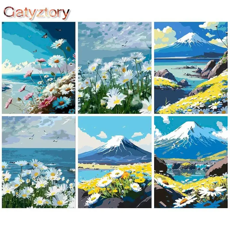 

GATYZTORY 60x75cm Painting by Numbers Flower Field Handpainted Oil painting Frameless Paint by Numbers Adults crafts Home decor