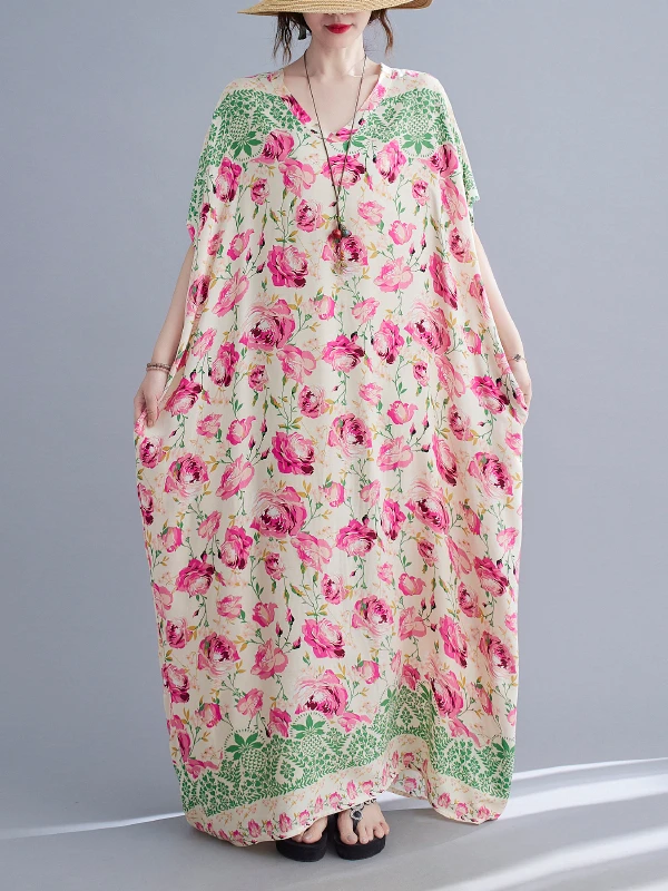 

Kanifio Fashion Floral Print Plus Size Beach Dresses Women Summer Bohemian Oversized Floor Length Long Boho Vestidios 5060 L-9XL