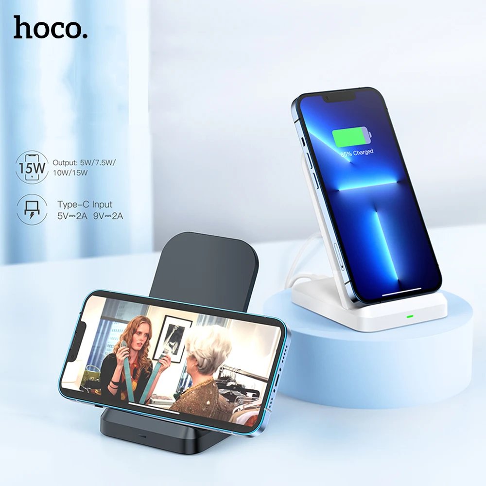 

HOCO 2 in 1 Wireless Charger Stand For iPhone 14 13 12 11 Pro Max Samsung S21 S20 15W Fast Charging Dock Station Phone Holder