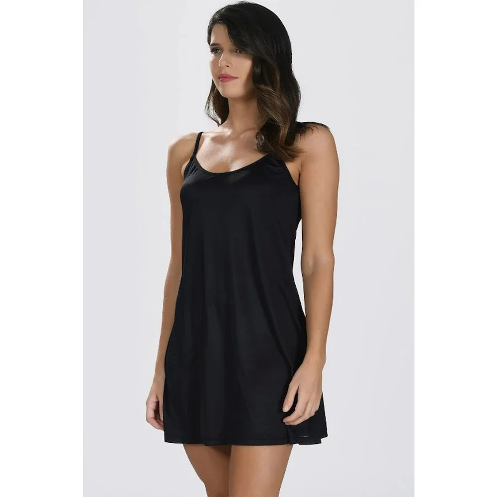 Women Basic Adjustable Rope Strap Short Spaghetti Cami Under Mini Slip Sexy Night   Dress