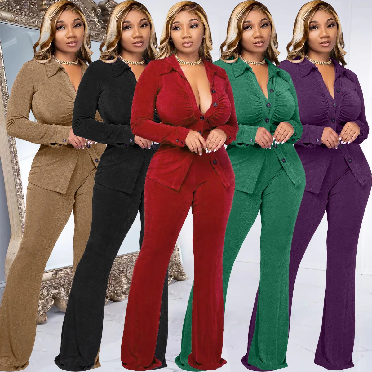 

Casaul Women Tracksuit Two Piece Set Shirt + Long Wide Pants Sportsuit Matching Set Streetwear Clothes For Women Outfit