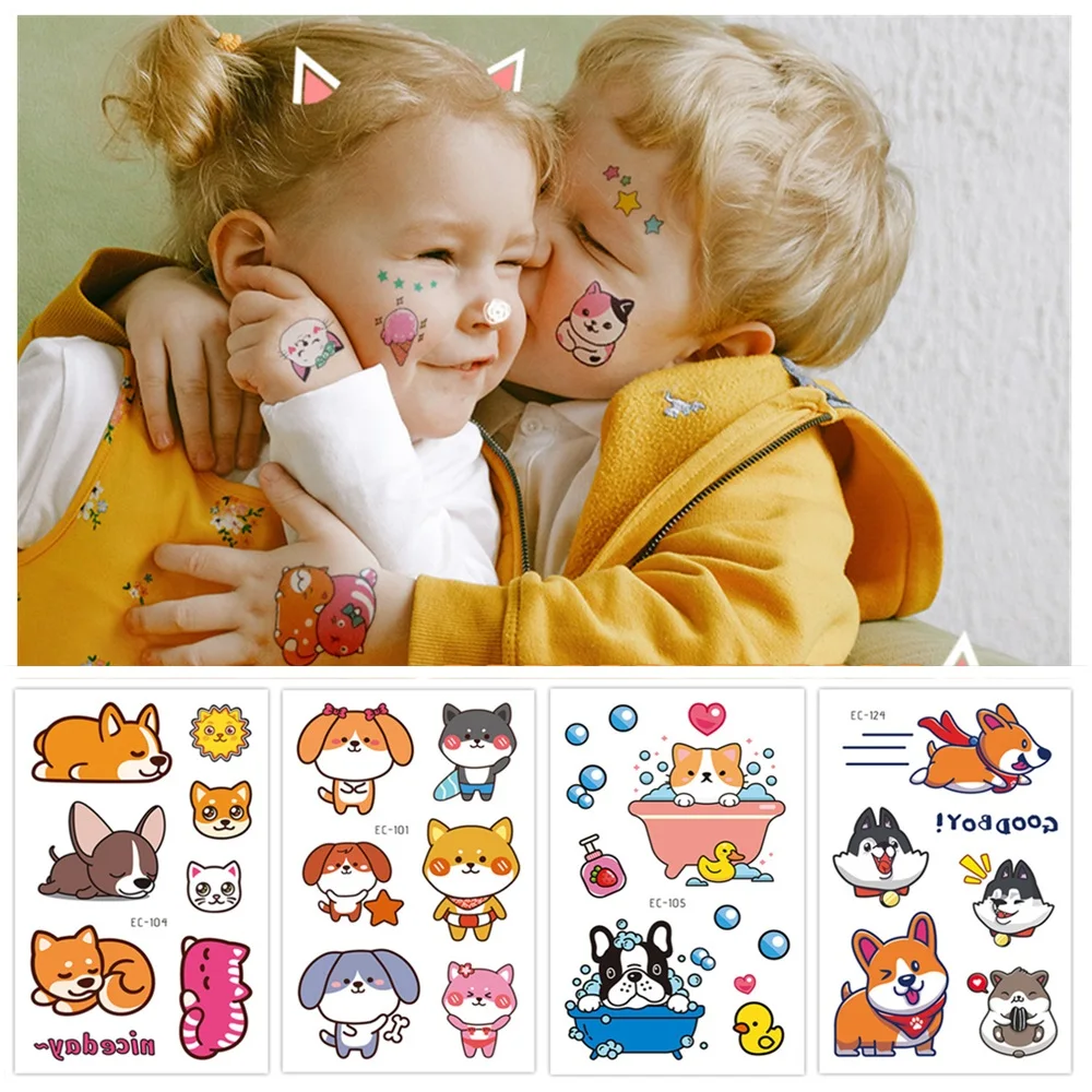 

24 kinds Cute Cartoon Tattoo Stickers For Children faux tatouage temporaire Disposable Cat Dog Pets Temporary Waterproof