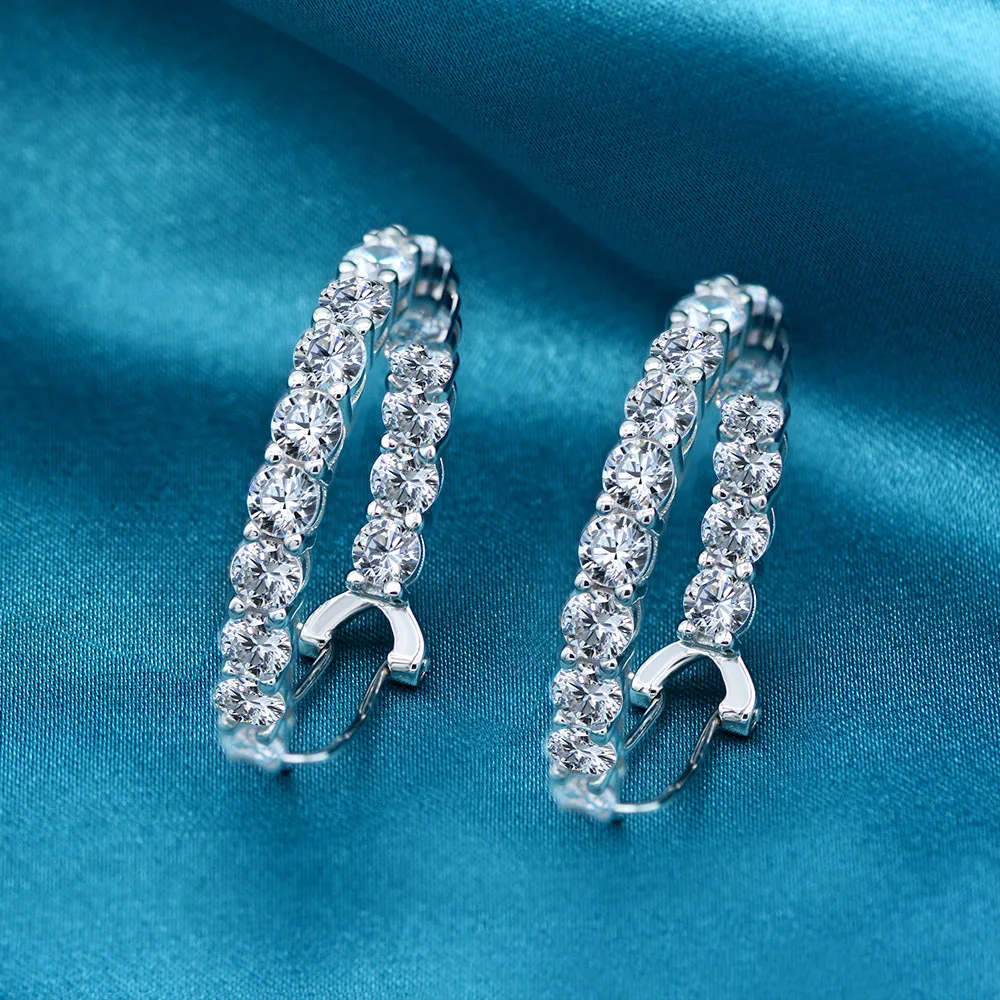 OEVAS Luxury 100% 925 Sterling Silver Created Diamond Gemstone Hoop Earrings Wedding Engagement Fine Jewelry Gifts Wholesale |