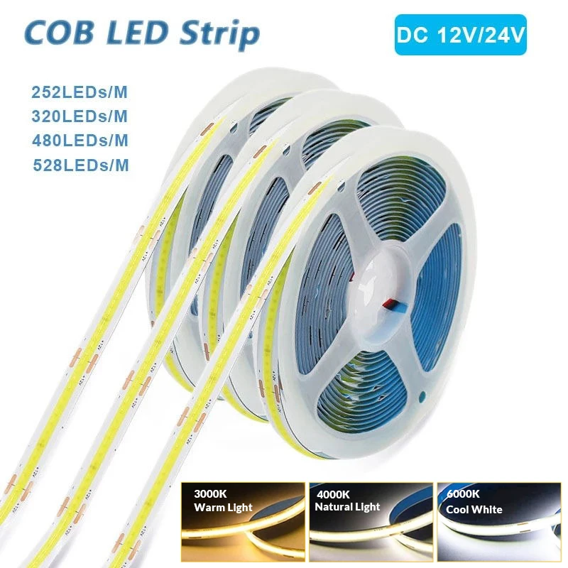 

Cob Led Strip 12V White Led Lights For Room Decoration Bedroom High Brightness Ribbon Flexible Tape Wall Garland Window Cabinet